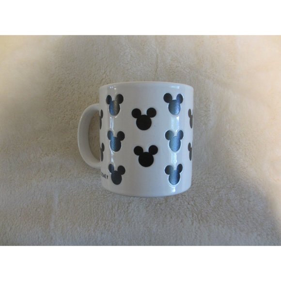 VINTAGE DISNEY WHITE COFFEE MUG WITH BLACK MICKY MOUSE SILHOUETTE IN BLACK - Picture 1 of 3